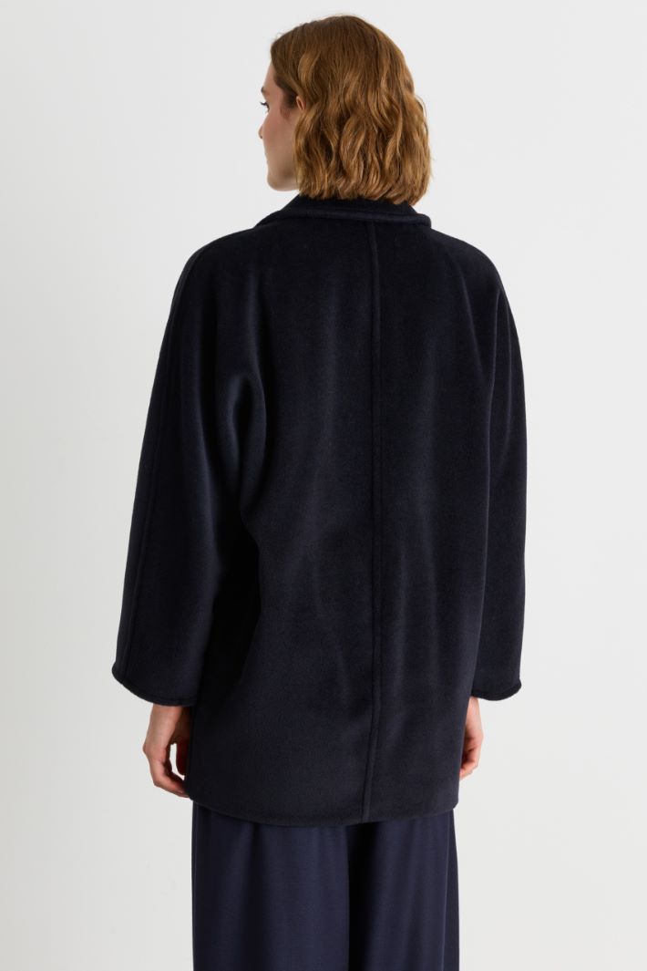 Pure beaver wool short double-breasted coat - BLUE - Intrend - 4