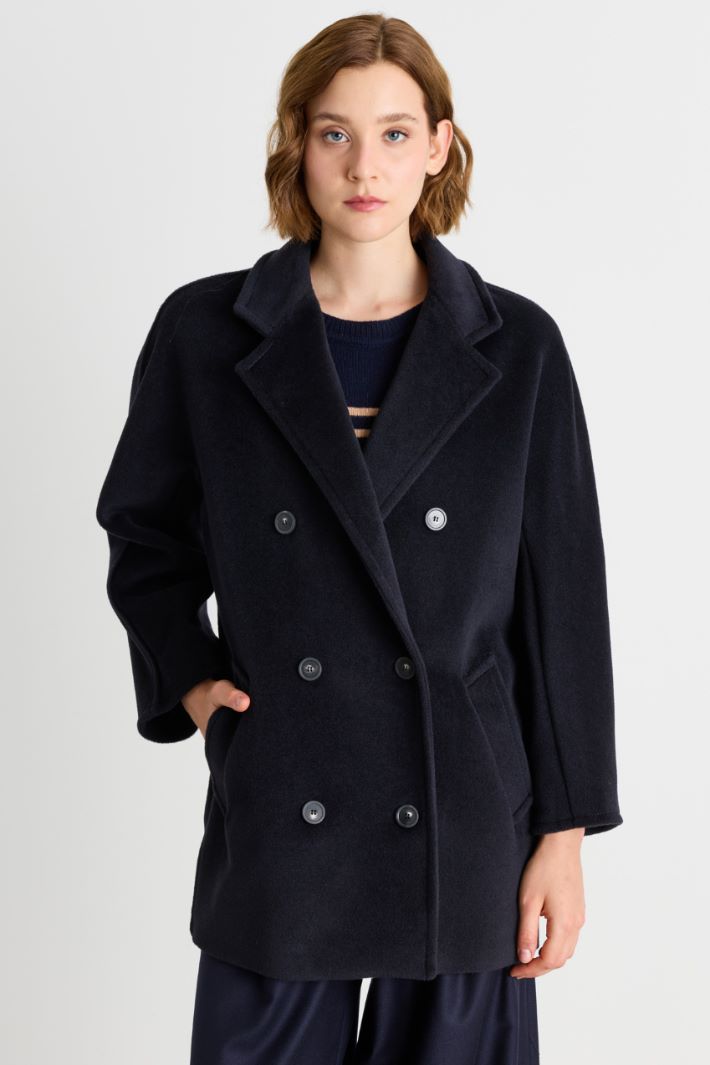 Pure beaver wool short double-breasted coat - BLUE - Intrend - 2
