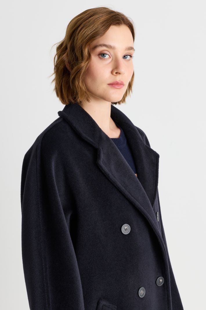 Pure beaver wool short double-breasted coat - BLUE - Intrend - 3