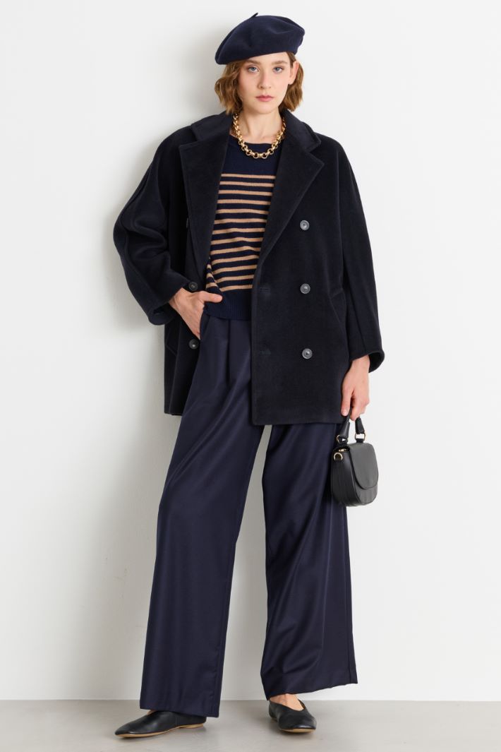 Pure beaver wool short double-breasted coat - BLUE - Intrend