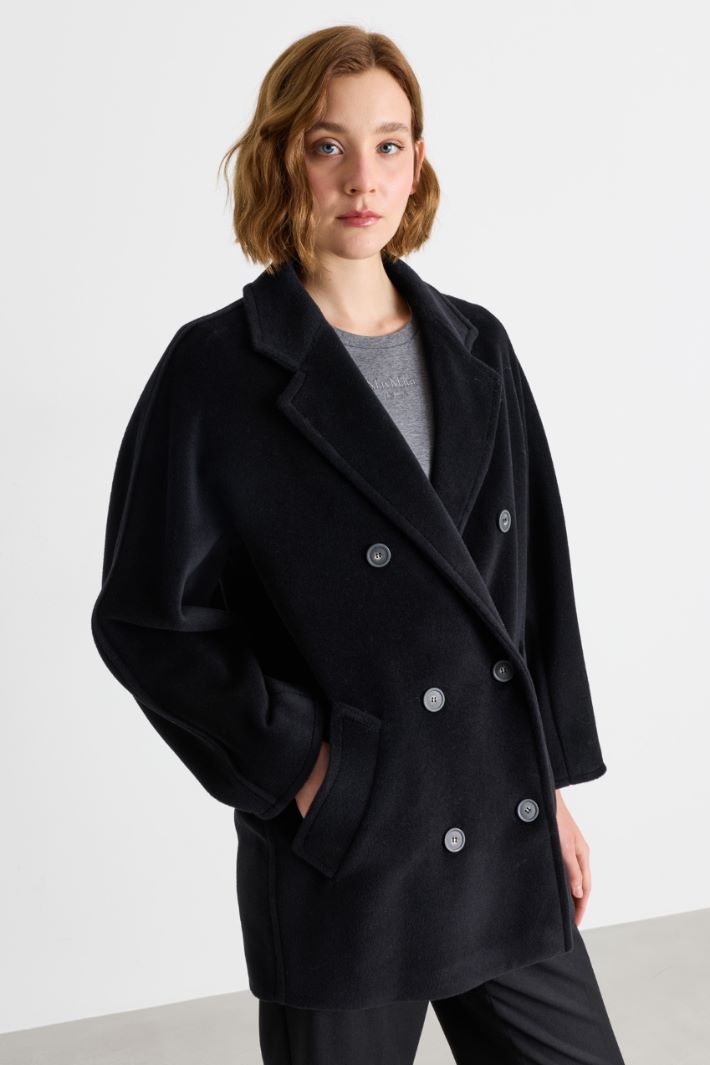 Pure beaver wool short double-breasted coat - BLACK - Intrend - 2