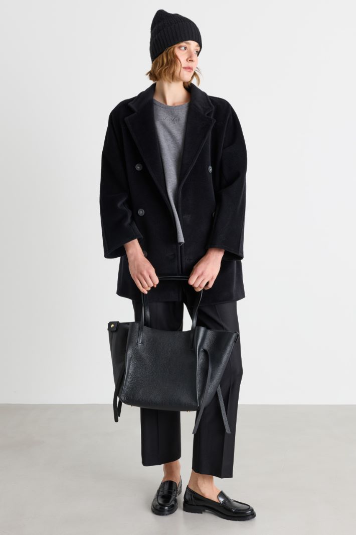Pure beaver wool short double-breasted coat - BLACK - Intrend