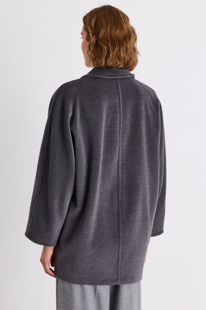 Pure beaver wool short double-breasted coat - GREY - Intrend - 4