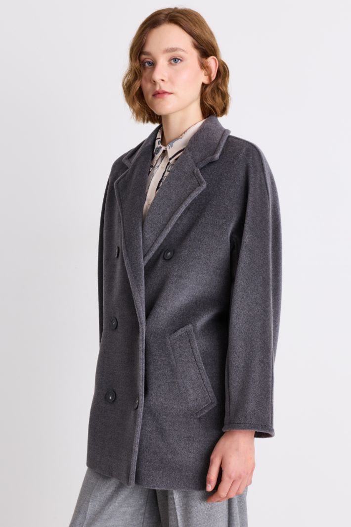 Pure beaver wool short double-breasted coat - GREY - Intrend - 2