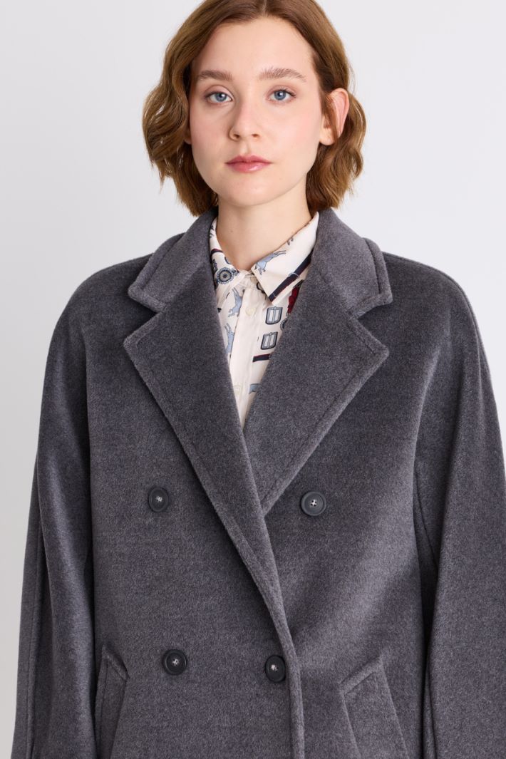 Pure beaver wool short double-breasted coat - GREY - Intrend - 3