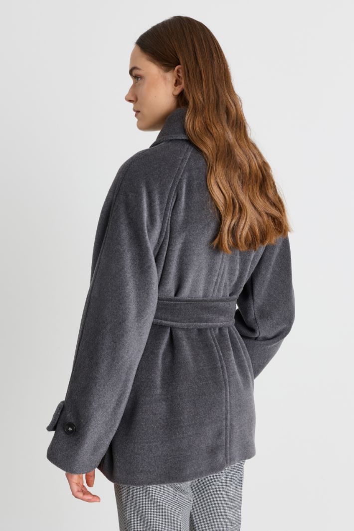 Belted short coat - GREY - Intrend - 4