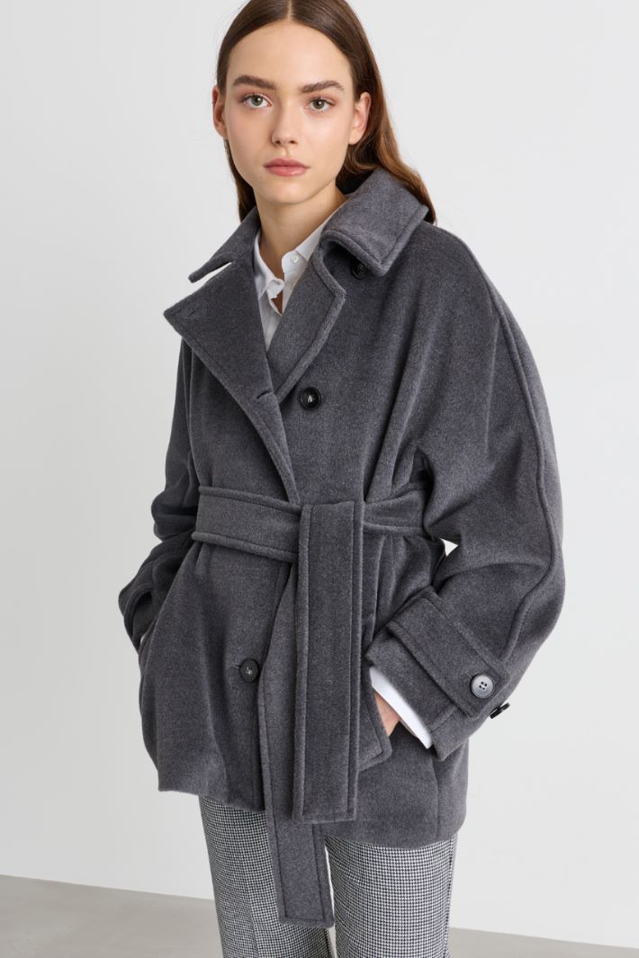 Belted short coat - GREY - Intrend - 2