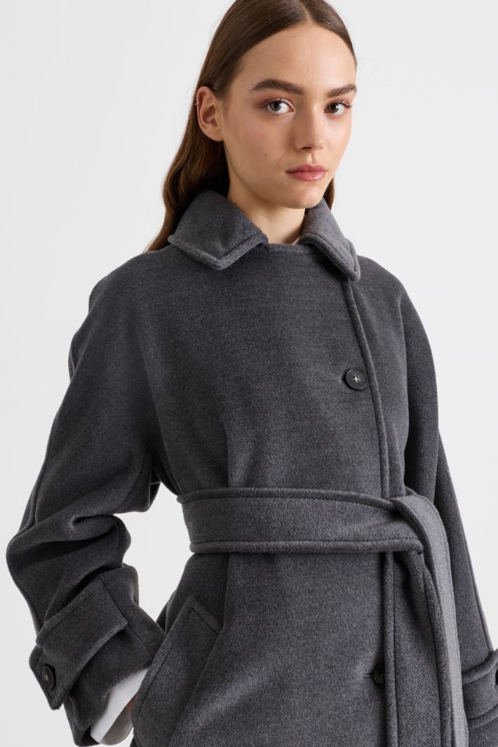 Belted short coat - GREY - Intrend - 3