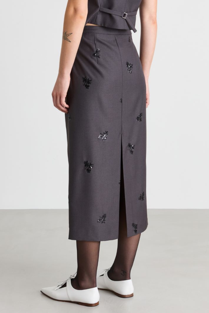 Floral sequin-embroidered skirt - GREY - Intrend - 4