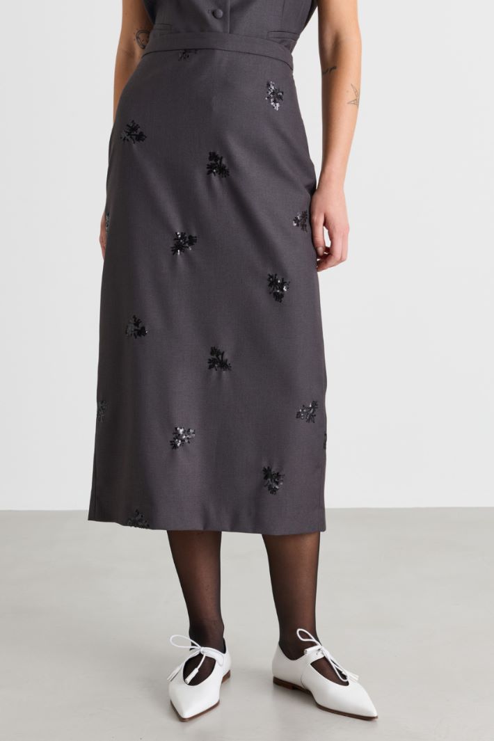 Floral sequin-embroidered skirt - GREY - Intrend - 2