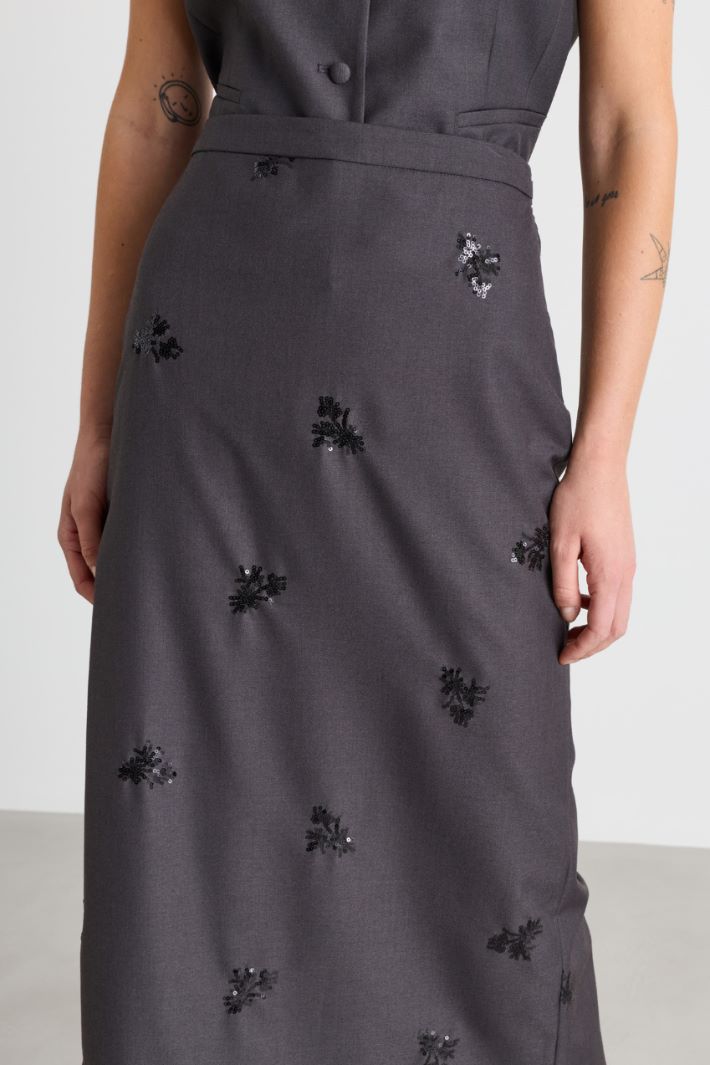 Floral sequin-embroidered skirt - GREY - Intrend - 3