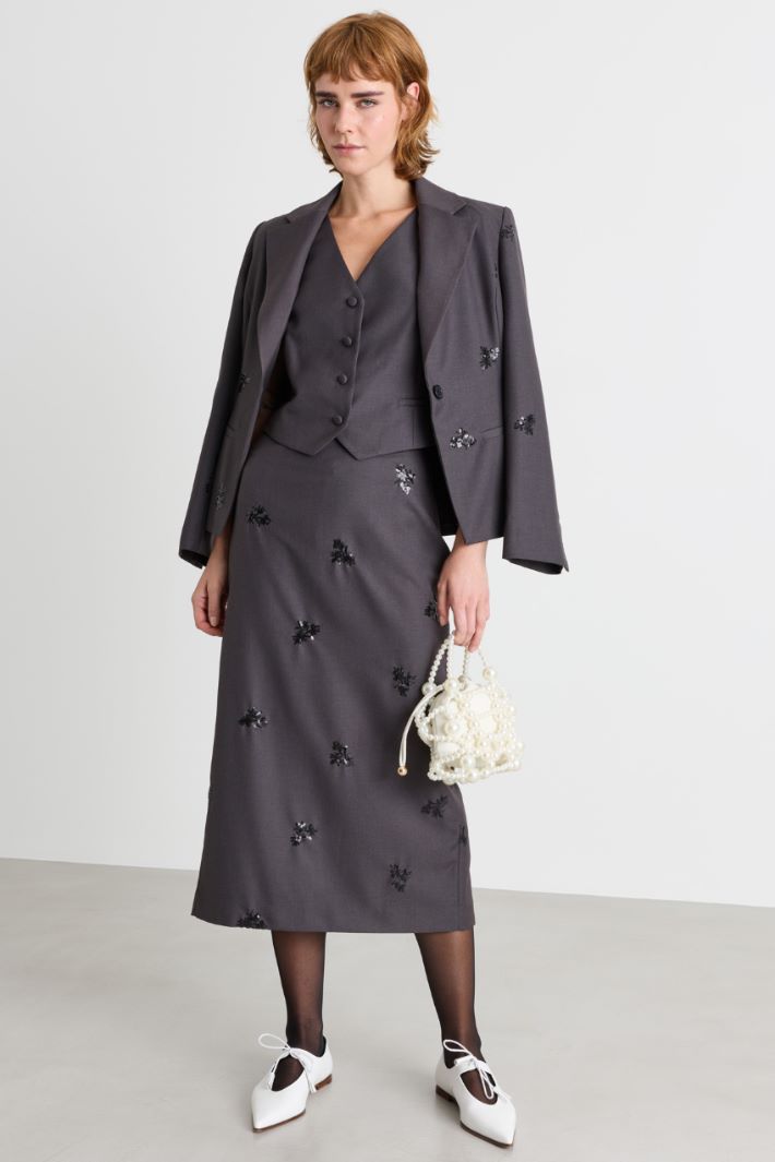 Floral sequin-embroidered skirt - GREY - Intrend
