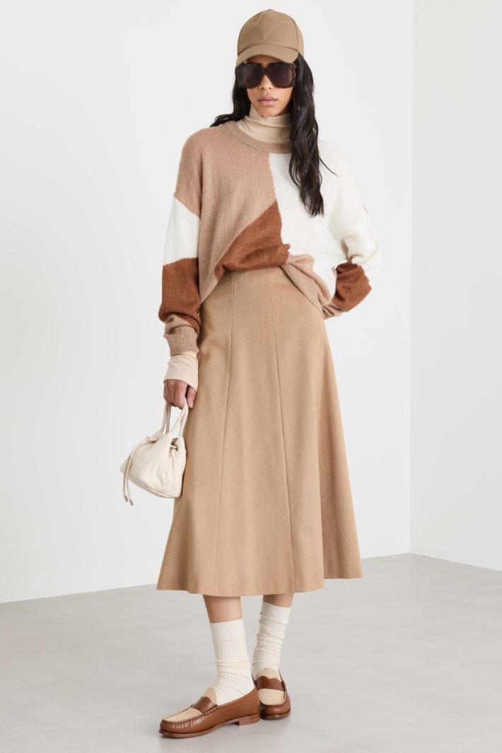 Flared Drap Skirt - CAMEL - Intrend