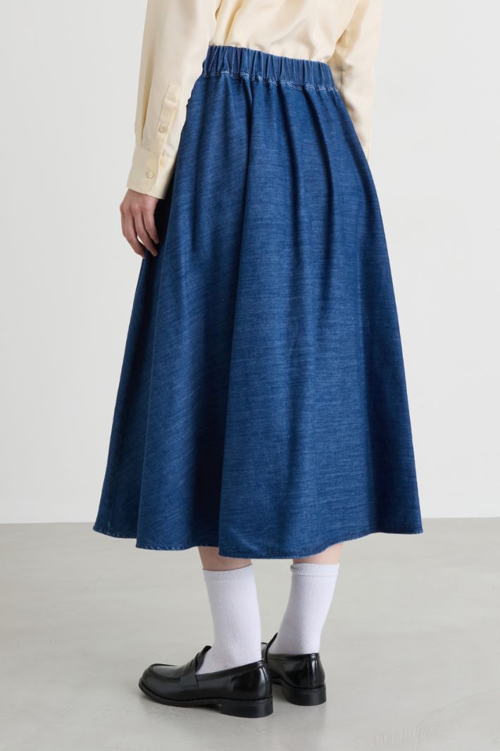 Denim-Effect Midi Skirt with Pockets - BLUE - Intrend - 4