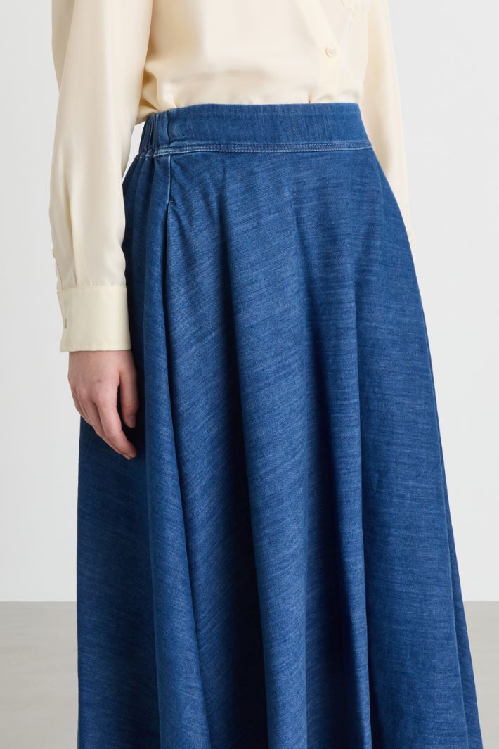 Denim-Effect Midi Skirt with Pockets - BLUE - Intrend - 3