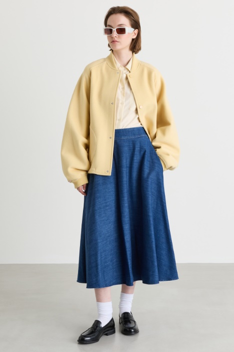 Denim-Effect Midi Skirt with Pockets - Intrend