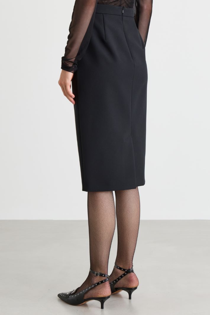 Pencil Skirt with Slit - BLACK - Intrend - 4