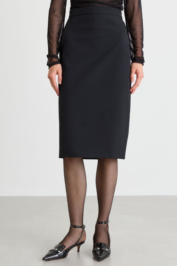 Pencil Skirt with Slit - BLACK - Intrend - 2