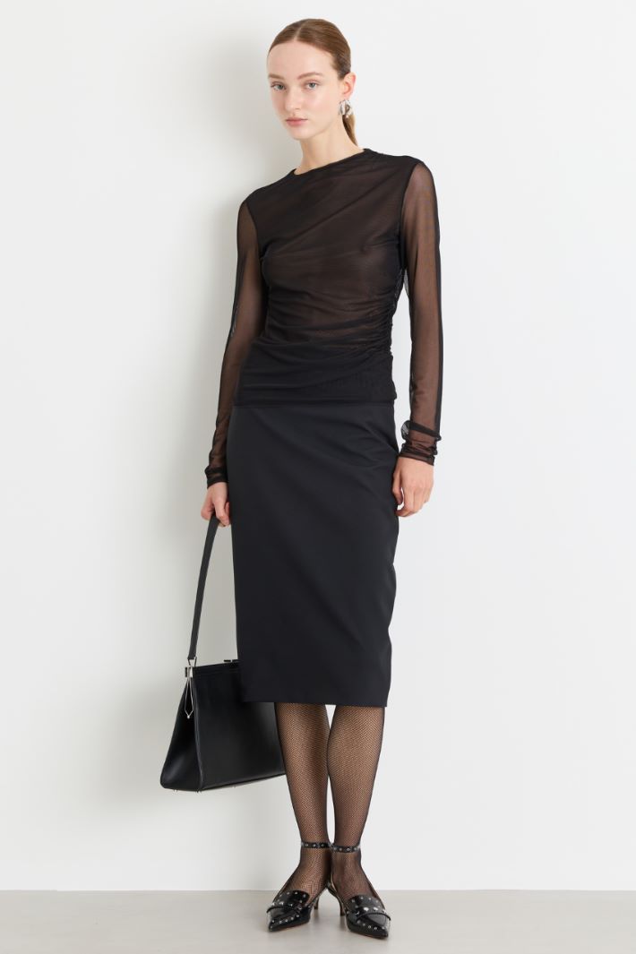 Pencil Skirt with Slit - BLACK - Intrend