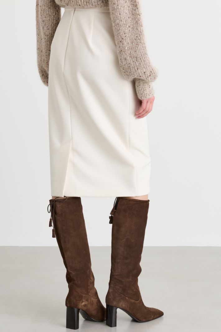Pencil Skirt with Slit - WHITE - Intrend - 4