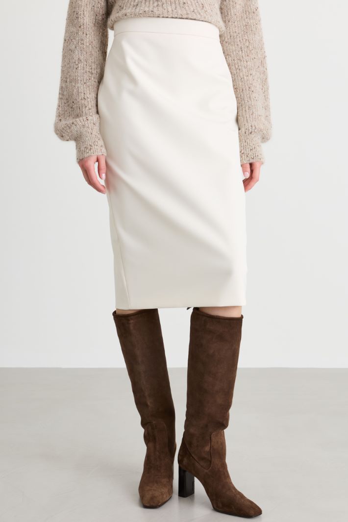 Pencil Skirt with Slit - WHITE - Intrend - 2