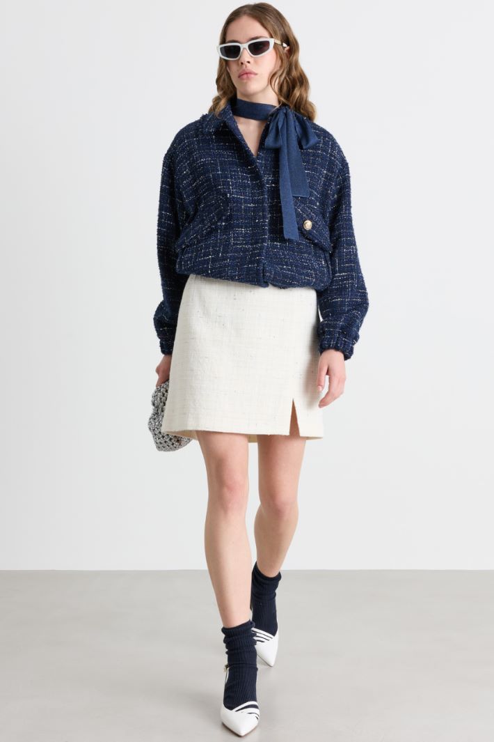 lurex basketweave mini skirt - WHITE - Intrend