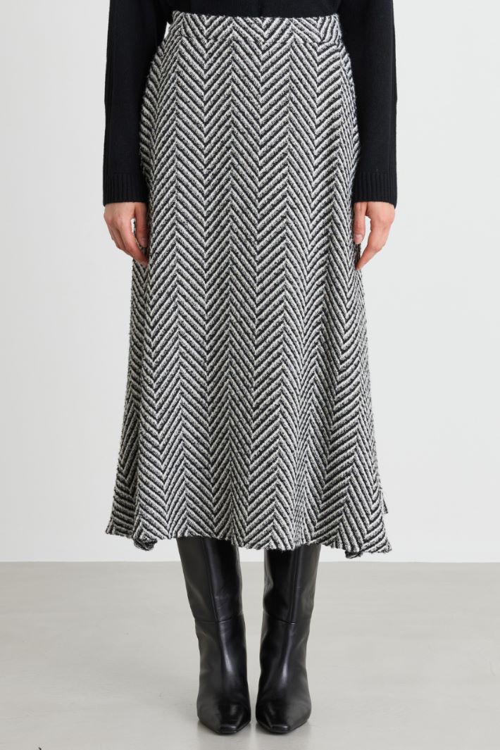 Chevron basketweave midi skirt - WHITE BLACK - Intrend - 2