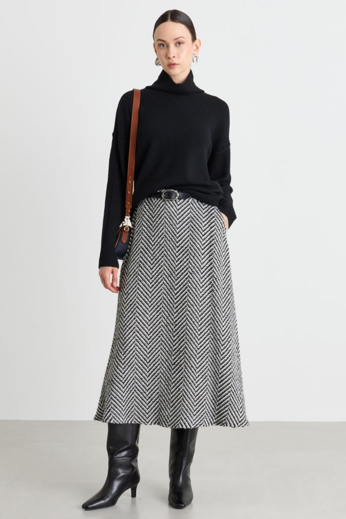 Chevron basketweave midi skirt - WHITE BLACK - Intrend