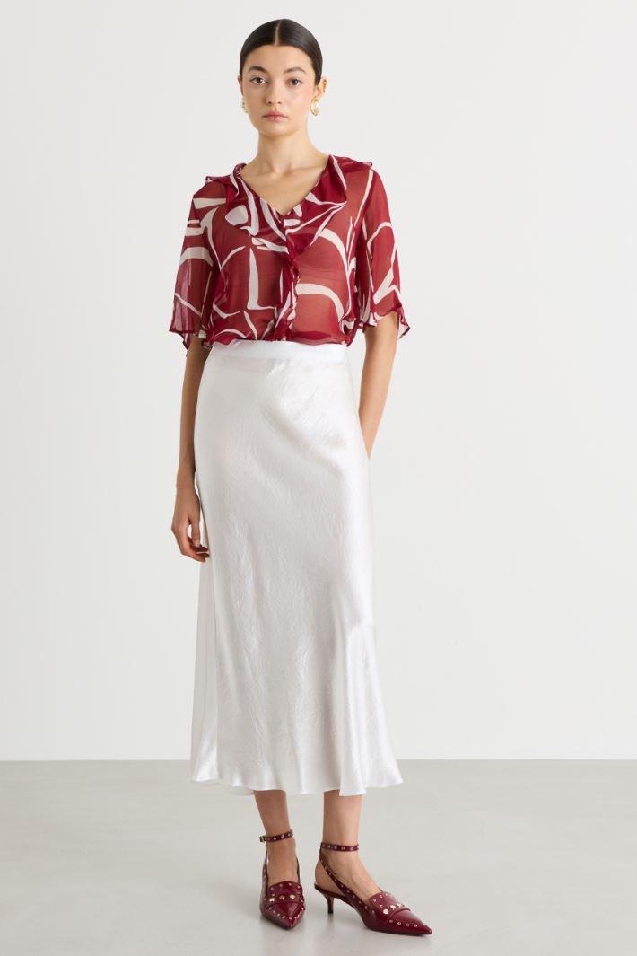 Flowing crinkled satin skirt - WHITE - Intrend