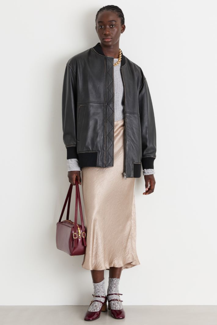 Gonna fluida in raso crinckle - BEIGE - Intrend