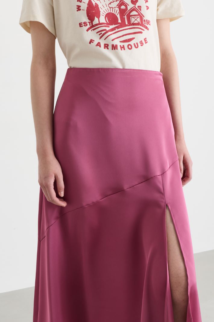 Satin midi skirt - PINK - Intrend - 3