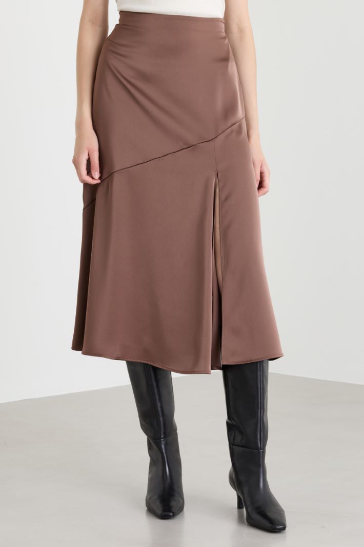 Satin midi skirt - BROWN - Intrend - 2