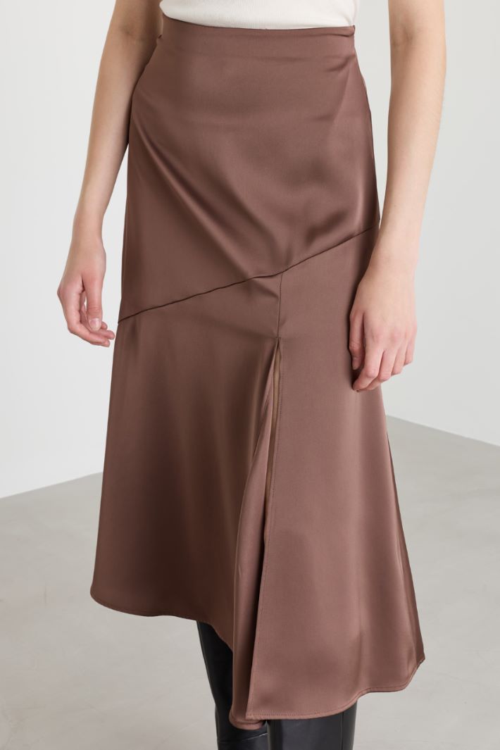 Satin midi skirt - BROWN - Intrend - 3