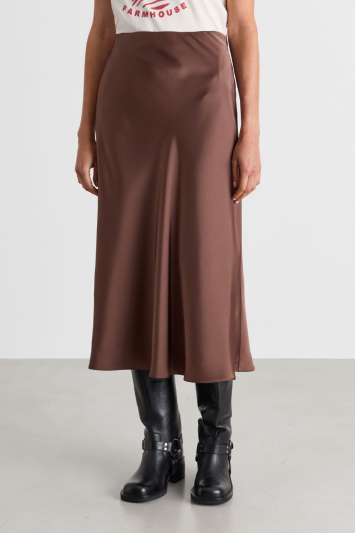 Satin midi skirt - BROWN - Intrend - 2
