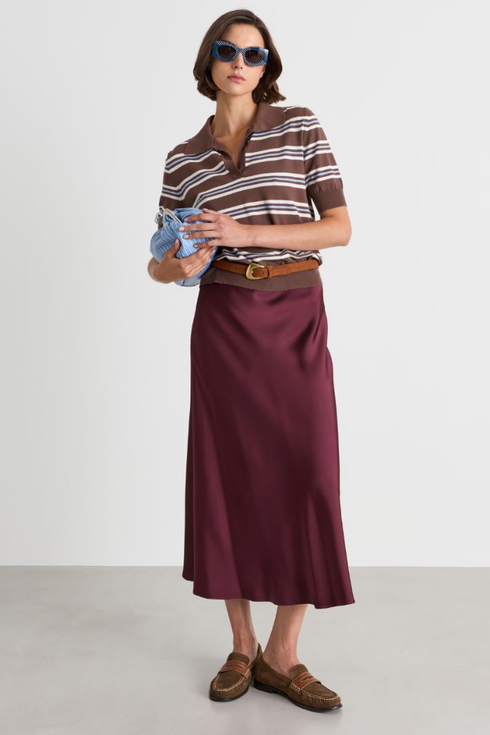 Satin midi skirt - BORDEAUX - Intrend