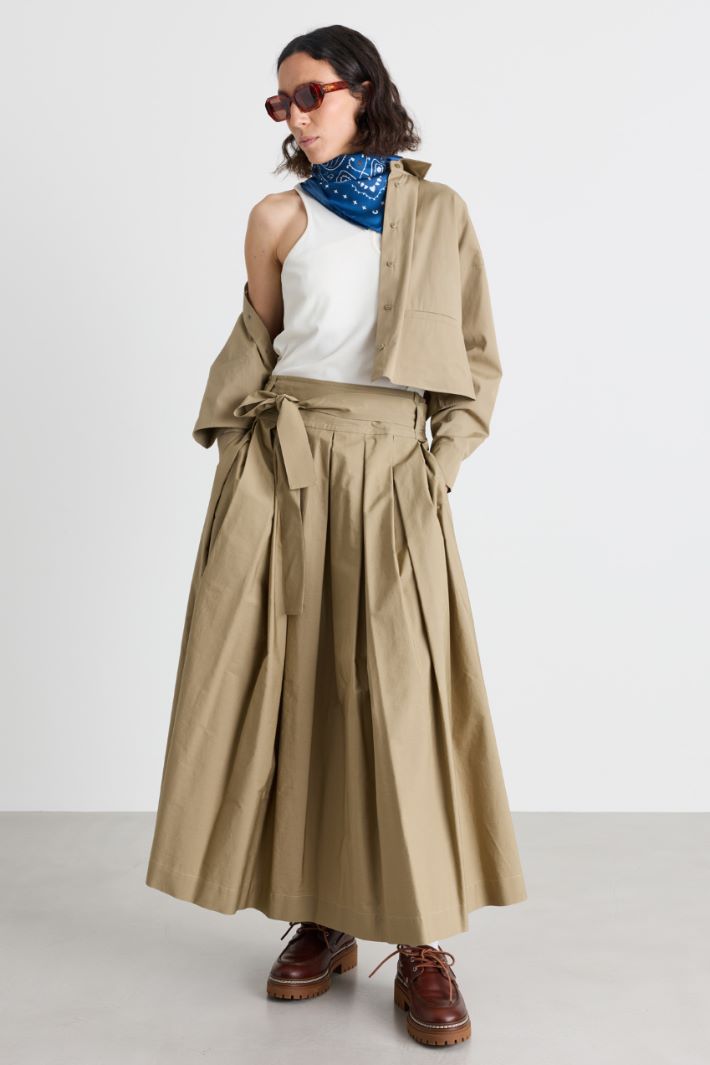 Gonna a pieghe in popeline - BEIGE - Intrend