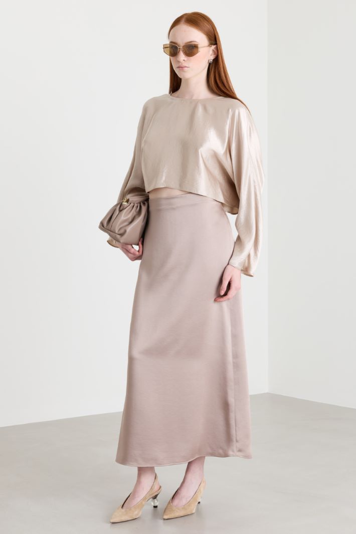 Satin midi skirt - BEIGE - Intrend