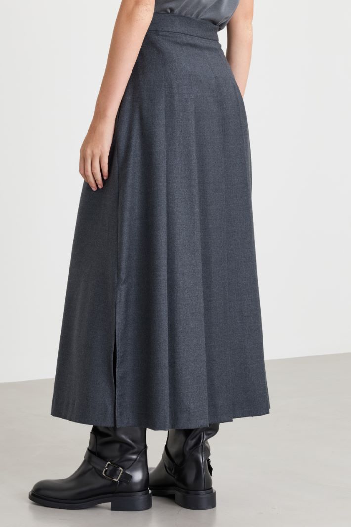 Wool Flannel Wrap Skirt - GREY - Intrend - 4