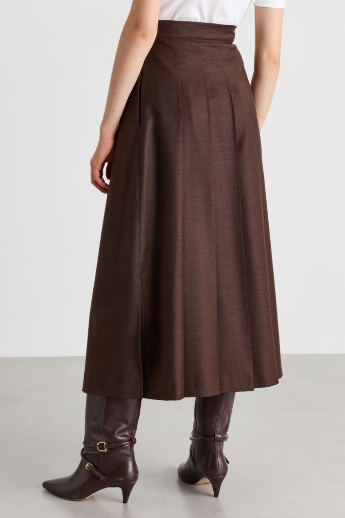 Wool Flannel Wrap Skirt - BROWN - Intrend - 4