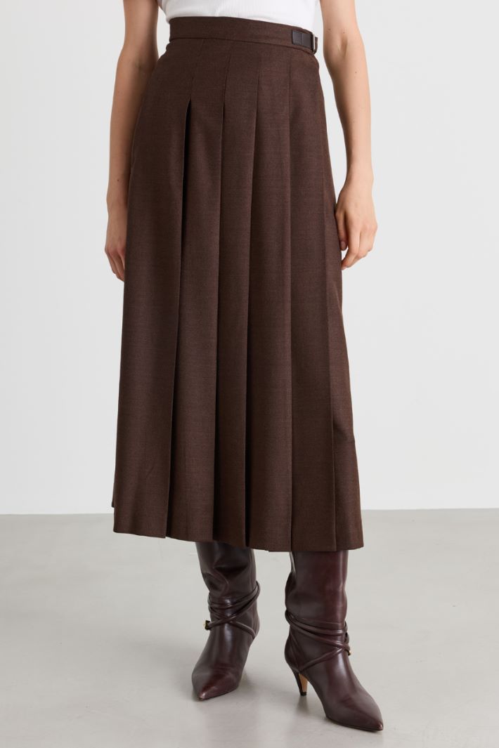 Wool Flannel Wrap Skirt - BROWN - Intrend - 2