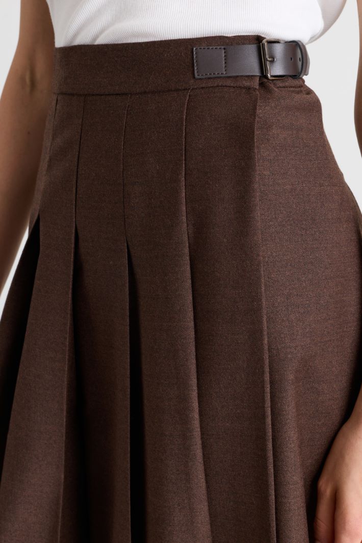 Wool Flannel Wrap Skirt - BROWN - Intrend - 3