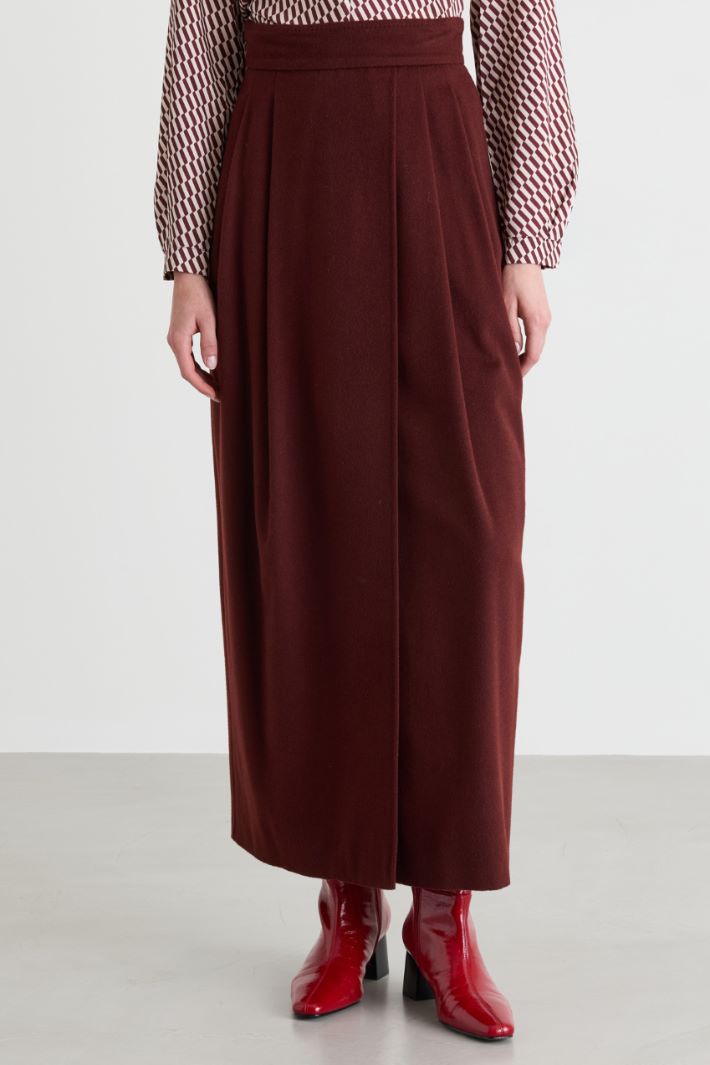 Long Camel Hair Skirt - BORDEAUX - Intrend - 2