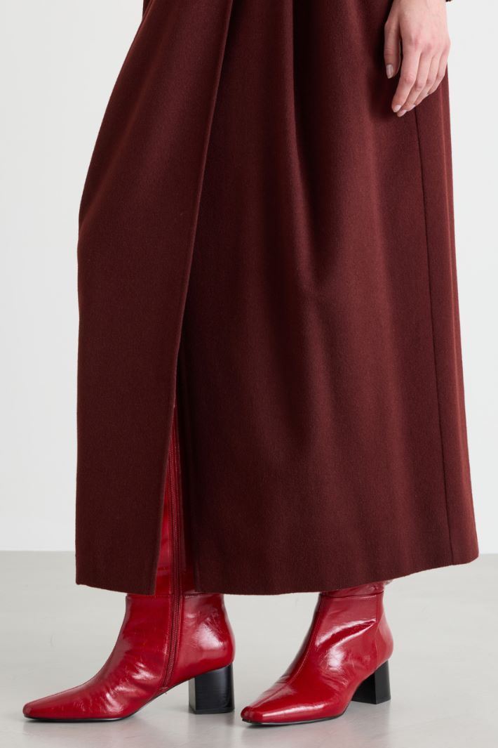 Long Camel Hair Skirt - BORDEAUX - Intrend - 3