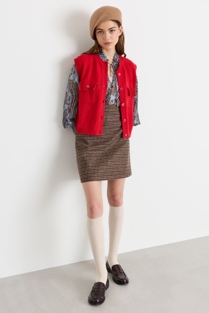 Short houndstooth skirt - BROWN - Intrend