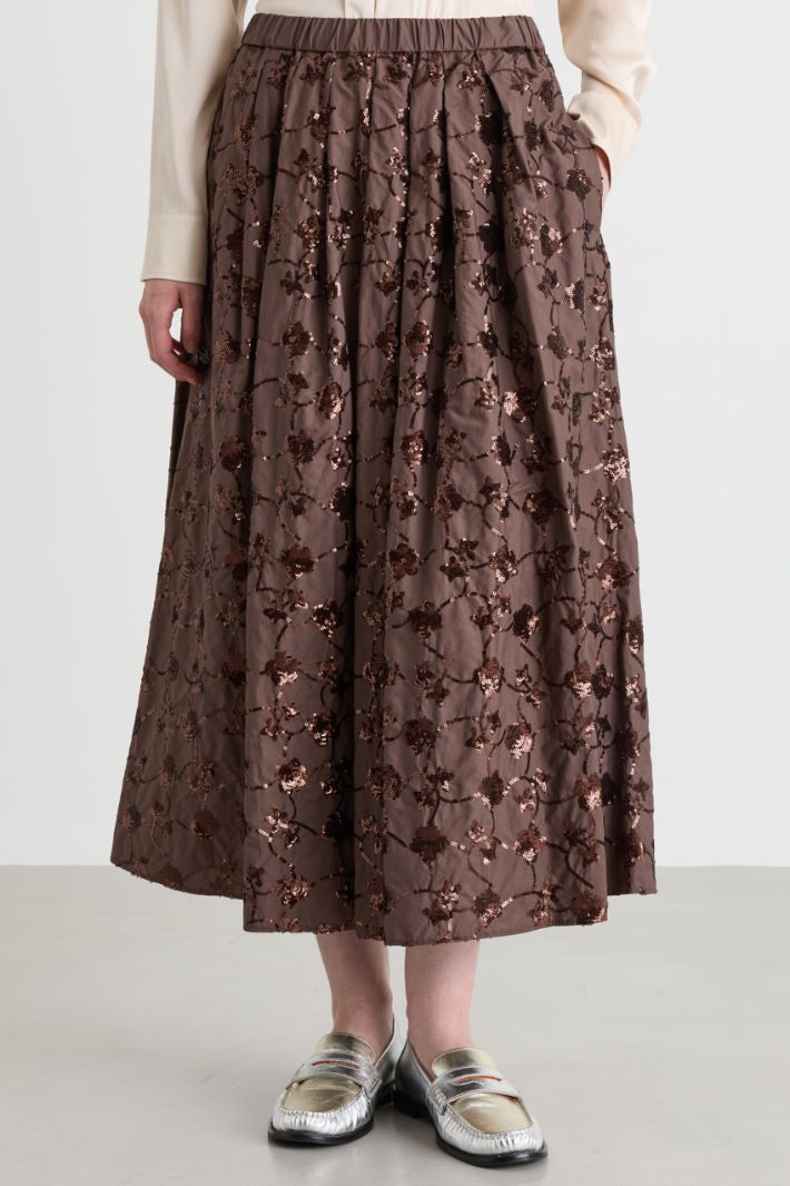 Sequinned poplin midi skirt - BROWN - Intrend - 2