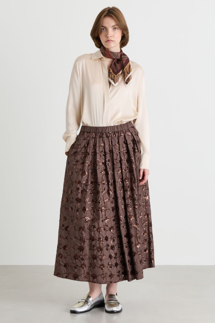 Sequinned poplin midi skirt - BROWN - Intrend