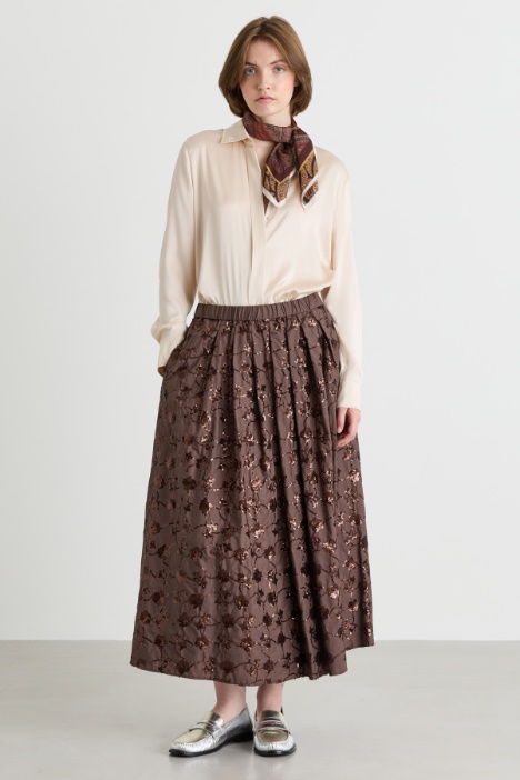 Sequinned poplin midi skirt - Intrend