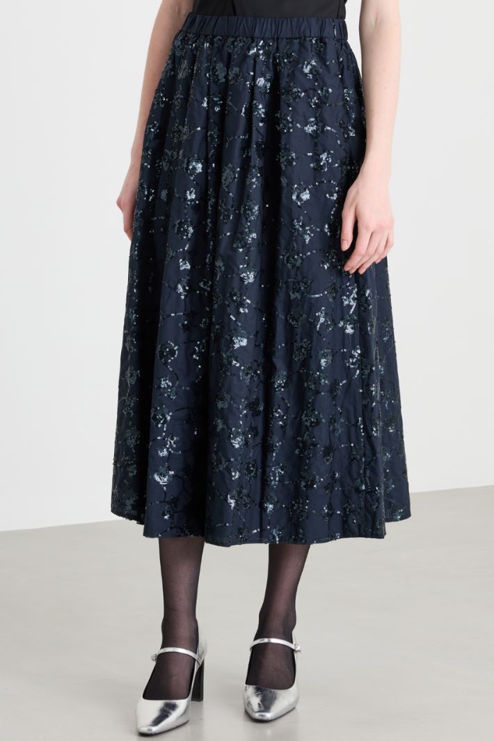 Sequinned poplin midi skirt - BLUE - Intrend - 2