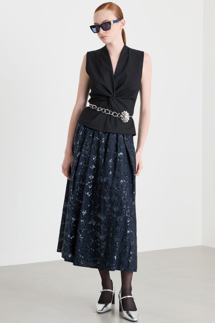 Sequinned poplin midi skirt - BLUE - Intrend