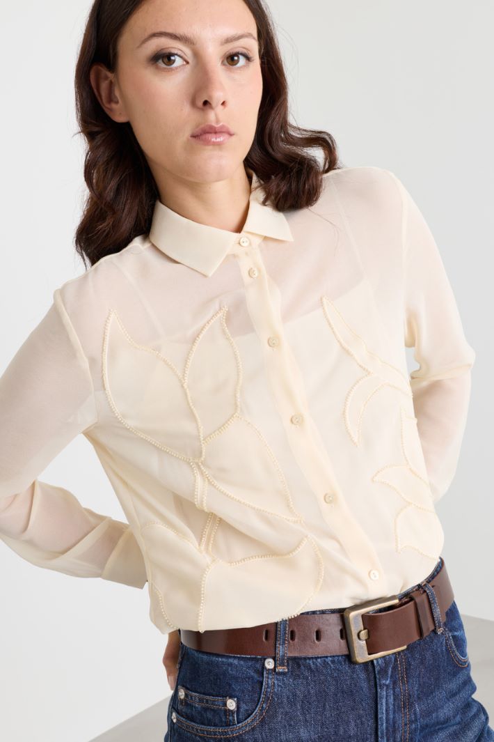 Camicia in georgette ricamata - AVORIO - Intrend - 3